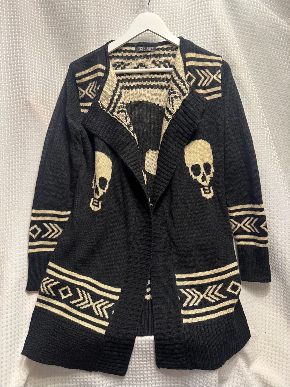 Love Culture Black & Cream Skull Open Front Cardigan